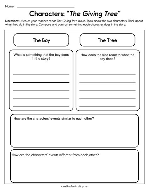 The Giving Tree Free Printable Worksheets